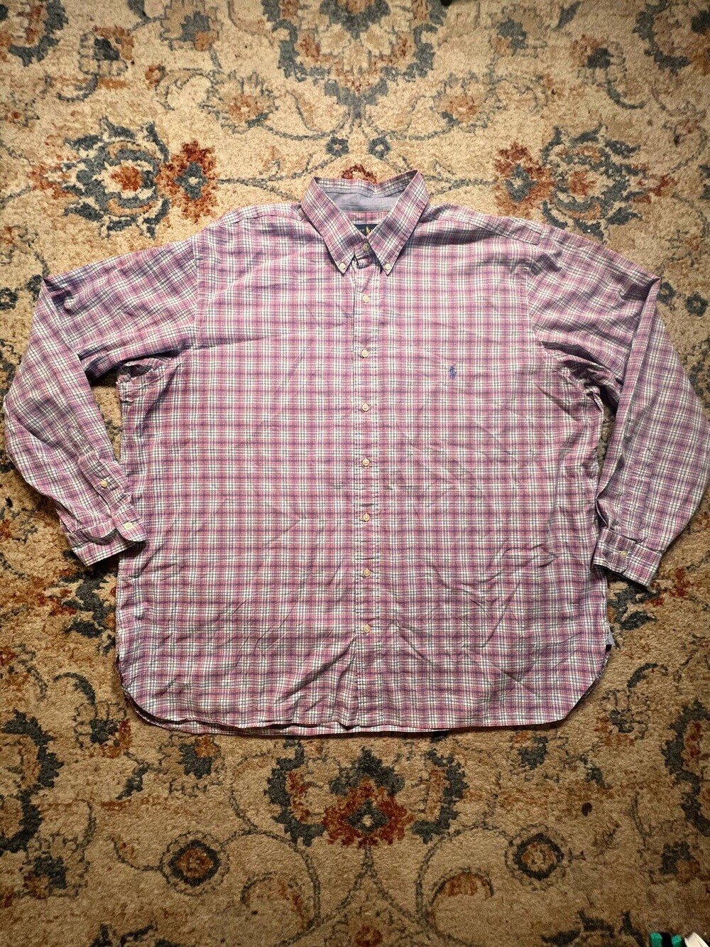 Polo Ralph Lauren 100% Cotton Pink Stretch Plaid Button Up Shirt 2XB Preppy Golf